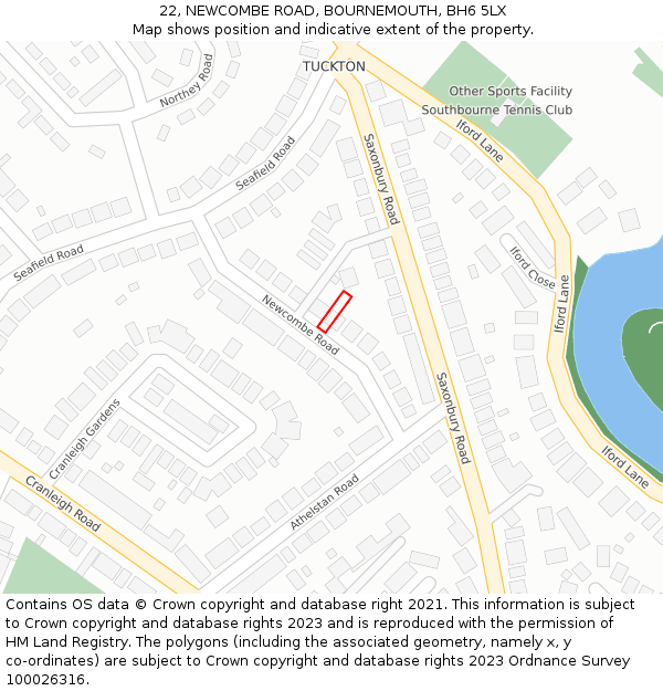 22, NEWCOMBE ROAD, BOURNEMOUTH, BH6 5LX: Location map and indicative extent of plot