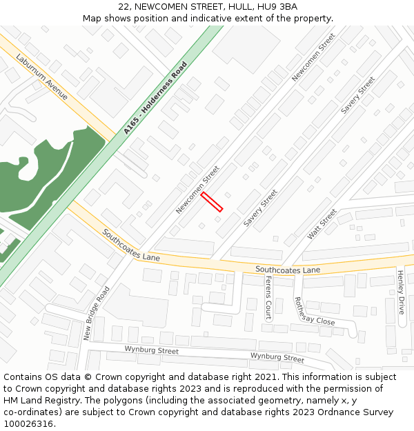 22, NEWCOMEN STREET, HULL, HU9 3BA: Location map and indicative extent of plot