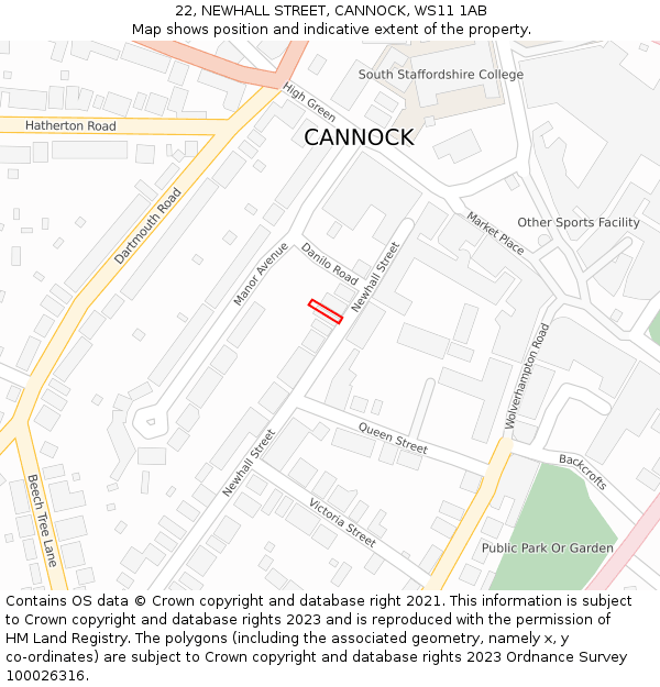 22, NEWHALL STREET, CANNOCK, WS11 1AB: Location map and indicative extent of plot