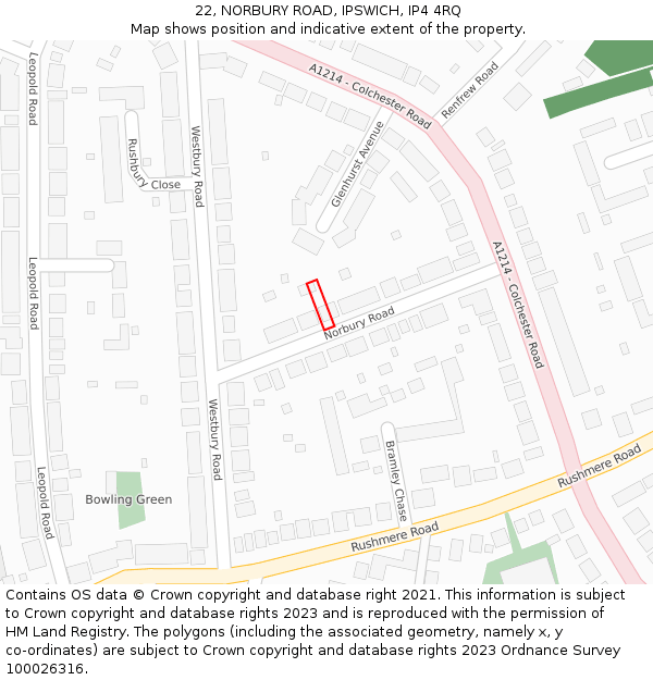 22, NORBURY ROAD, IPSWICH, IP4 4RQ: Location map and indicative extent of plot