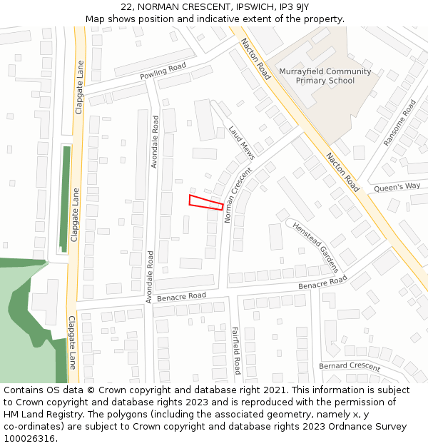22, NORMAN CRESCENT, IPSWICH, IP3 9JY: Location map and indicative extent of plot