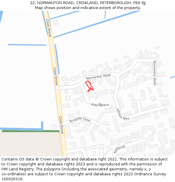 22, NORMANTON ROAD, CROWLAND, PETERBOROUGH, PE6 0JJ: Location map and indicative extent of plot