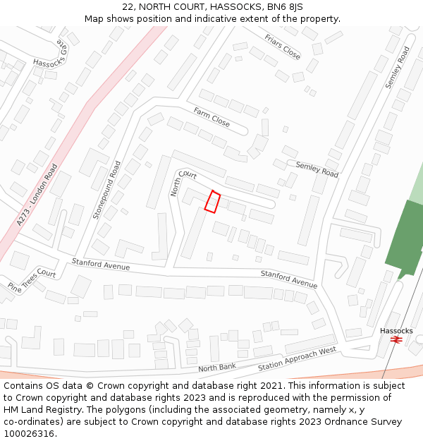 22, NORTH COURT, HASSOCKS, BN6 8JS: Location map and indicative extent of plot