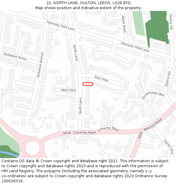 22, NORTH LANE, OULTON, LEEDS, LS26 8TQ: Location map and indicative extent of plot