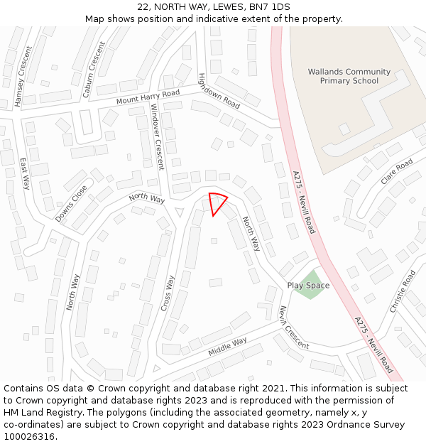 22, NORTH WAY, LEWES, BN7 1DS: Location map and indicative extent of plot