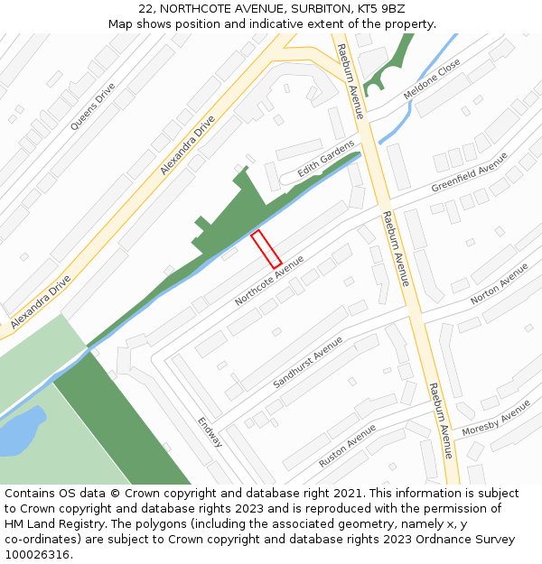 22, NORTHCOTE AVENUE, SURBITON, KT5 9BZ: Location map and indicative extent of plot