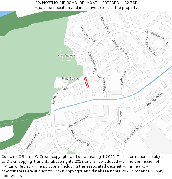 22, NORTHOLME ROAD, BELMONT, HEREFORD, HR2 7SP: Location map and indicative extent of plot