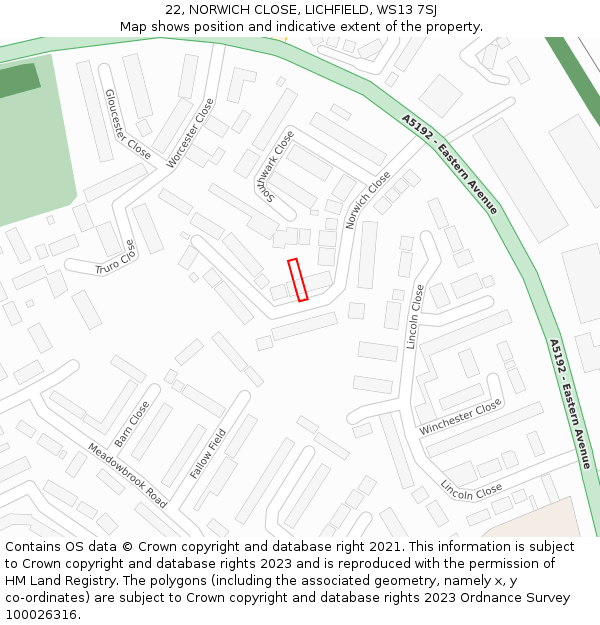22, NORWICH CLOSE, LICHFIELD, WS13 7SJ: Location map and indicative extent of plot