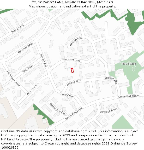 22, NORWOOD LANE, NEWPORT PAGNELL, MK16 0PG: Location map and indicative extent of plot