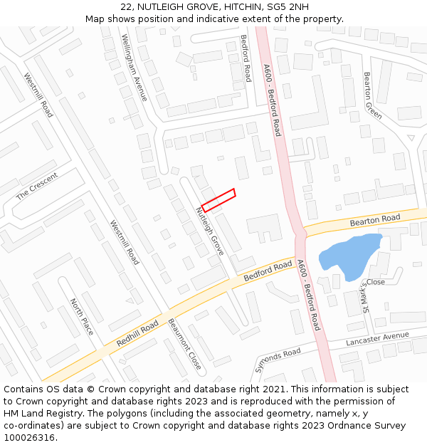 22, NUTLEIGH GROVE, HITCHIN, SG5 2NH: Location map and indicative extent of plot