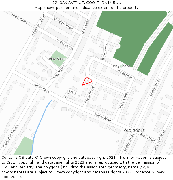 22, OAK AVENUE, GOOLE, DN14 5UU: Location map and indicative extent of plot