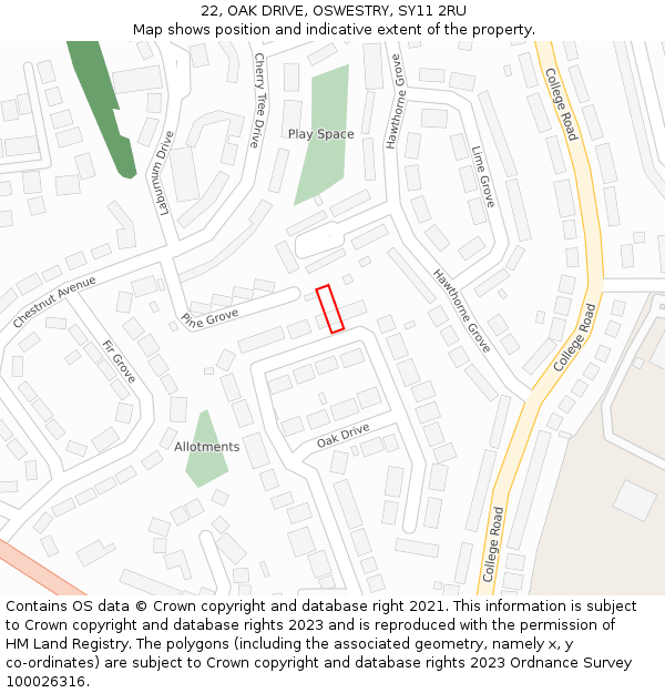 22, OAK DRIVE, OSWESTRY, SY11 2RU: Location map and indicative extent of plot