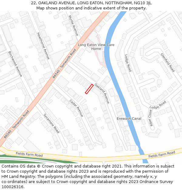 22, OAKLAND AVENUE, LONG EATON, NOTTINGHAM, NG10 3JL: Location map and indicative extent of plot