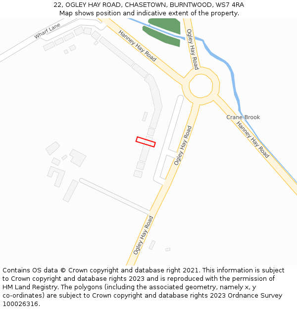 22, OGLEY HAY ROAD, CHASETOWN, BURNTWOOD, WS7 4RA: Location map and indicative extent of plot