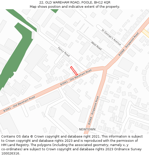 22, OLD WAREHAM ROAD, POOLE, BH12 4QR: Location map and indicative extent of plot