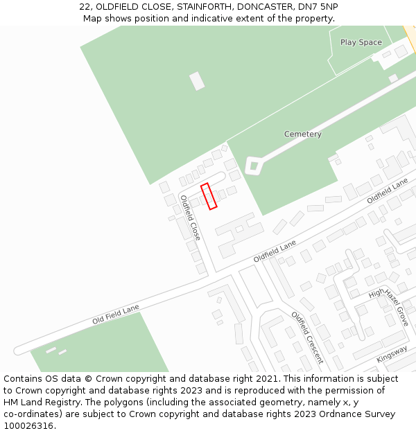 22, OLDFIELD CLOSE, STAINFORTH, DONCASTER, DN7 5NP: Location map and indicative extent of plot