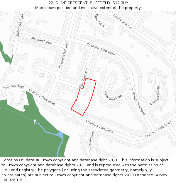 22, OLIVE CRESCENT, SHEFFIELD, S12 3HY: Location map and indicative extent of plot