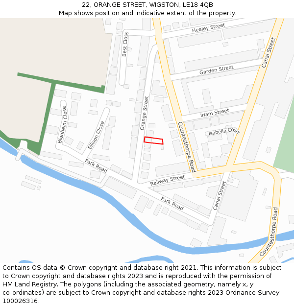 22, ORANGE STREET, WIGSTON, LE18 4QB: Location map and indicative extent of plot