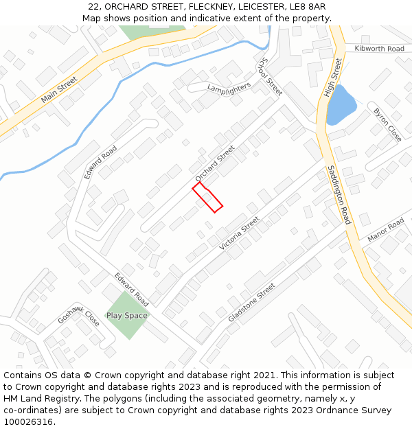 22, ORCHARD STREET, FLECKNEY, LEICESTER, LE8 8AR: Location map and indicative extent of plot