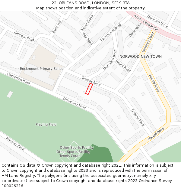 22, ORLEANS ROAD, LONDON, SE19 3TA: Location map and indicative extent of plot