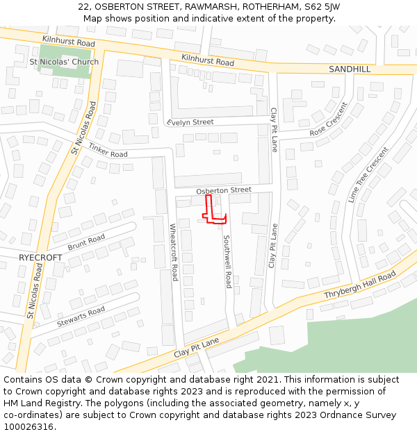 22, OSBERTON STREET, RAWMARSH, ROTHERHAM, S62 5JW: Location map and indicative extent of plot