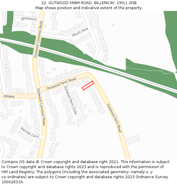 22, OUTWOOD FARM ROAD, BILLERICAY, CM11 2NB: Location map and indicative extent of plot