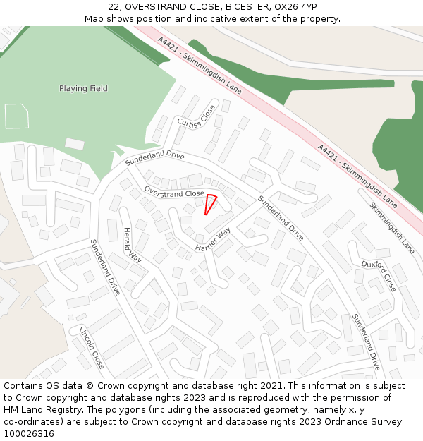 22, OVERSTRAND CLOSE, BICESTER, OX26 4YP: Location map and indicative extent of plot