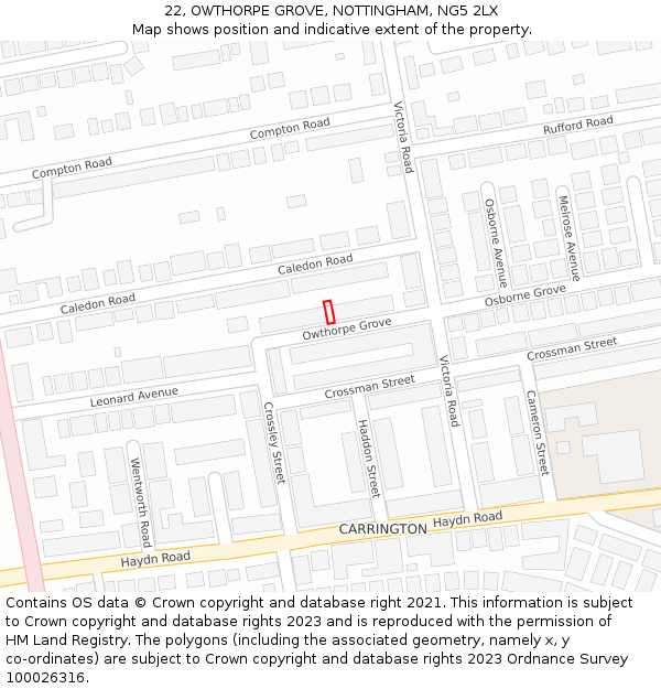 22, OWTHORPE GROVE, NOTTINGHAM, NG5 2LX: Location map and indicative extent of plot