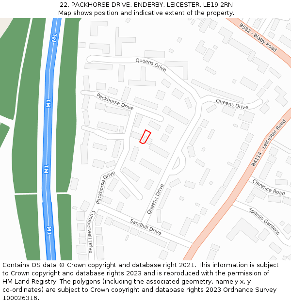 22, PACKHORSE DRIVE, ENDERBY, LEICESTER, LE19 2RN: Location map and indicative extent of plot