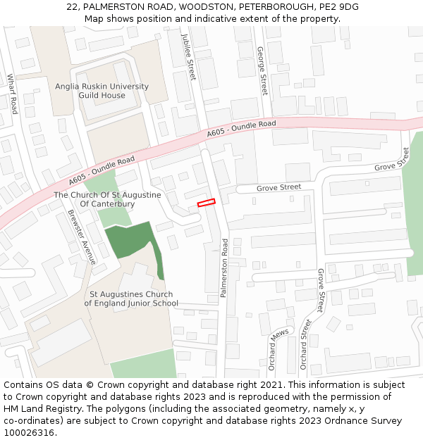 22, PALMERSTON ROAD, WOODSTON, PETERBOROUGH, PE2 9DG: Location map and indicative extent of plot