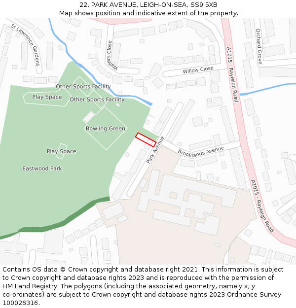 22, PARK AVENUE, LEIGH-ON-SEA, SS9 5XB: Location map and indicative extent of plot