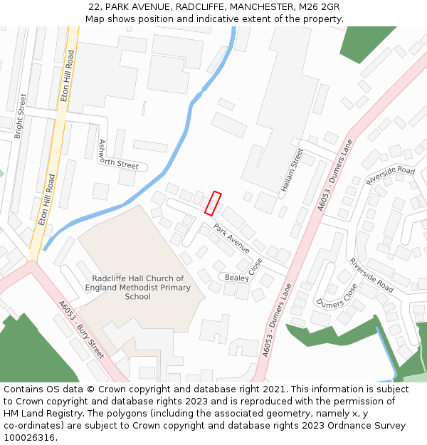 22, PARK AVENUE, RADCLIFFE, MANCHESTER, M26 2GR: Location map and indicative extent of plot