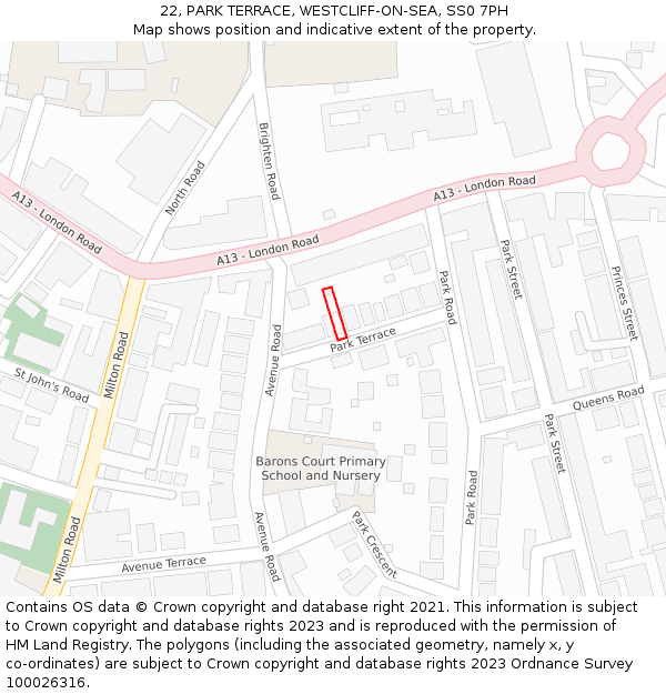 22, PARK TERRACE, WESTCLIFF-ON-SEA, SS0 7PH: Location map and indicative extent of plot