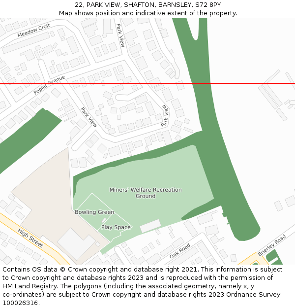 22, PARK VIEW, SHAFTON, BARNSLEY, S72 8PY: Location map and indicative extent of plot