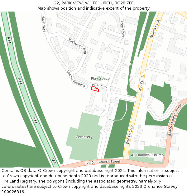 22, PARK VIEW, WHITCHURCH, RG28 7FE: Location map and indicative extent of plot