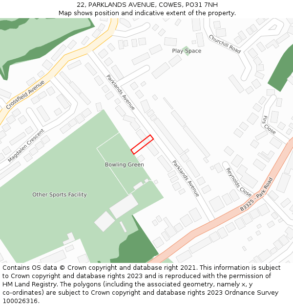 22, PARKLANDS AVENUE, COWES, PO31 7NH: Location map and indicative extent of plot