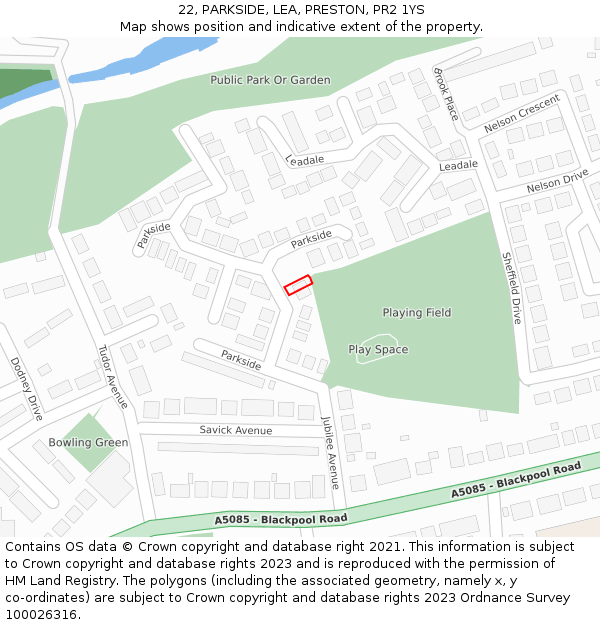 22, PARKSIDE, LEA, PRESTON, PR2 1YS: Location map and indicative extent of plot