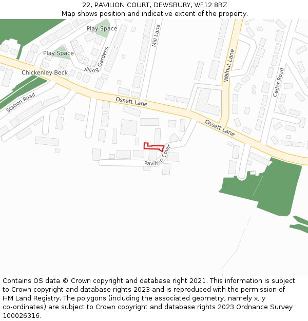 22, PAVILION COURT, DEWSBURY, WF12 8RZ: Location map and indicative extent of plot