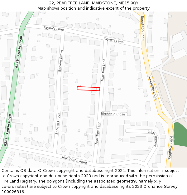 22, PEAR TREE LANE, MAIDSTONE, ME15 9QY: Location map and indicative extent of plot