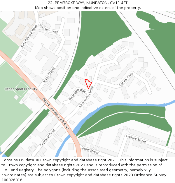 22, PEMBROKE WAY, NUNEATON, CV11 4FT: Location map and indicative extent of plot