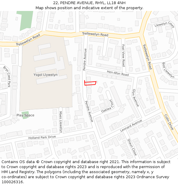 22, PENDRE AVENUE, RHYL, LL18 4NH: Location map and indicative extent of plot