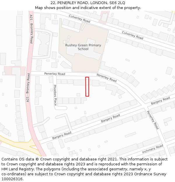 22, PENERLEY ROAD, LONDON, SE6 2LQ: Location map and indicative extent of plot