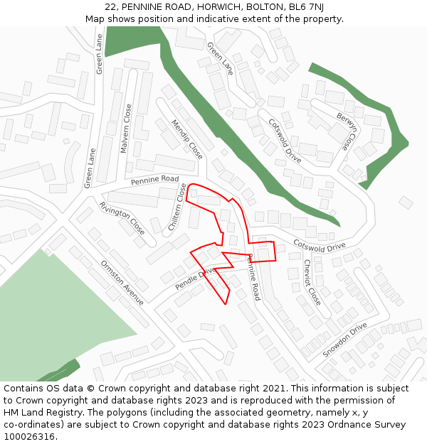 22, PENNINE ROAD, HORWICH, BOLTON, BL6 7NJ: Location map and indicative extent of plot