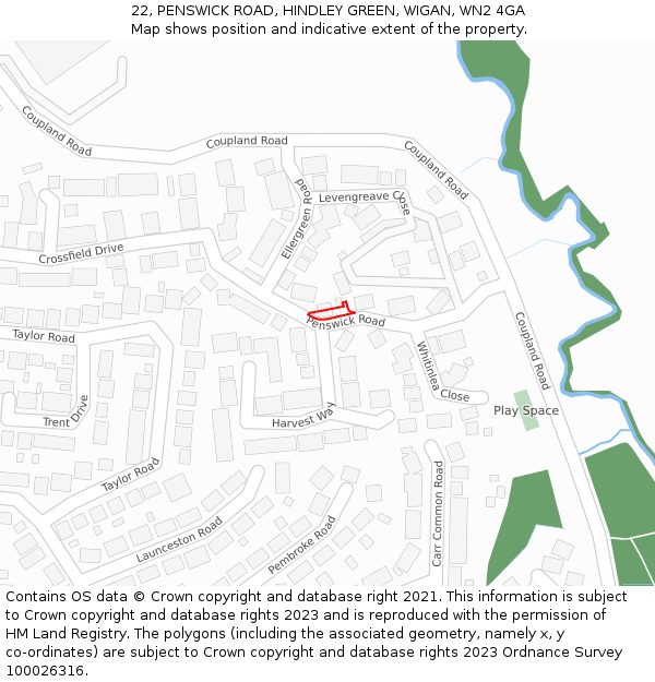 22, PENSWICK ROAD, HINDLEY GREEN, WIGAN, WN2 4GA: Location map and indicative extent of plot