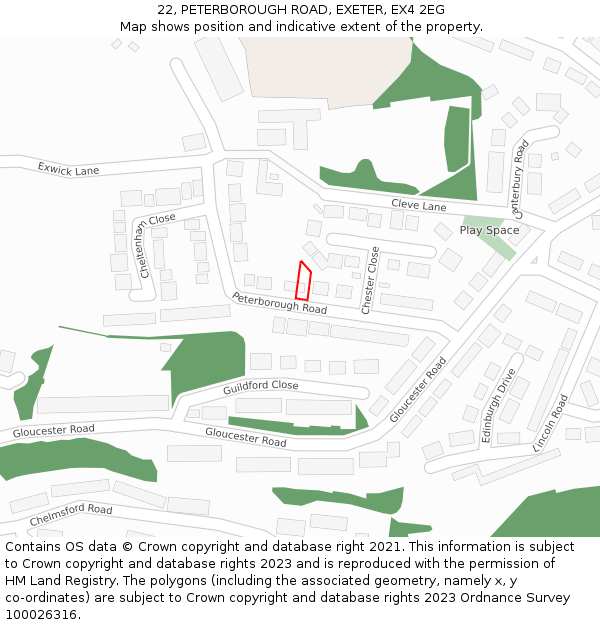 22, PETERBOROUGH ROAD, EXETER, EX4 2EG: Location map and indicative extent of plot