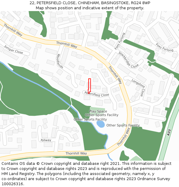 22, PETERSFIELD CLOSE, CHINEHAM, BASINGSTOKE, RG24 8WP: Location map and indicative extent of plot