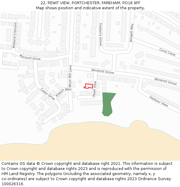 22, PEWIT VIEW, PORTCHESTER, FAREHAM, PO16 9FF: Location map and indicative extent of plot