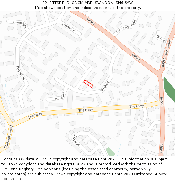 22, PITTSFIELD, CRICKLADE, SWINDON, SN6 6AW: Location map and indicative extent of plot