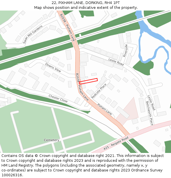 22, PIXHAM LANE, DORKING, RH4 1PT: Location map and indicative extent of plot