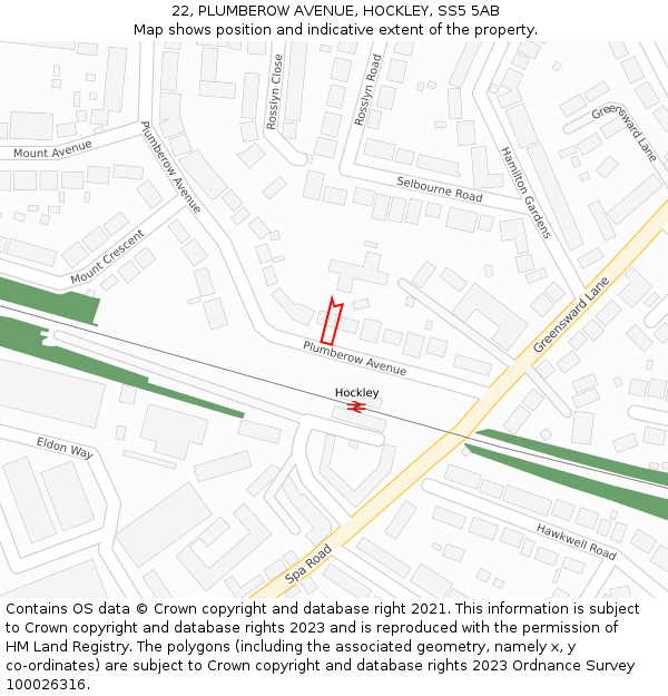 22, PLUMBEROW AVENUE, HOCKLEY, SS5 5AB: Location map and indicative extent of plot